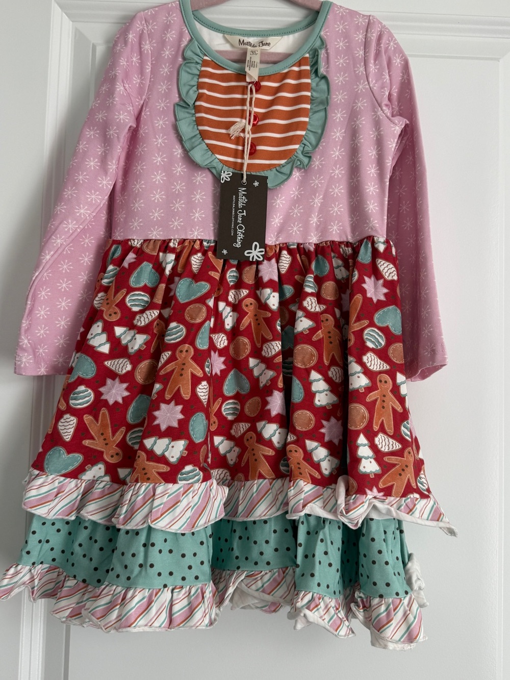 Matilda Jane Pink, Red & Teal Holiday Gingerbread Layered Dress